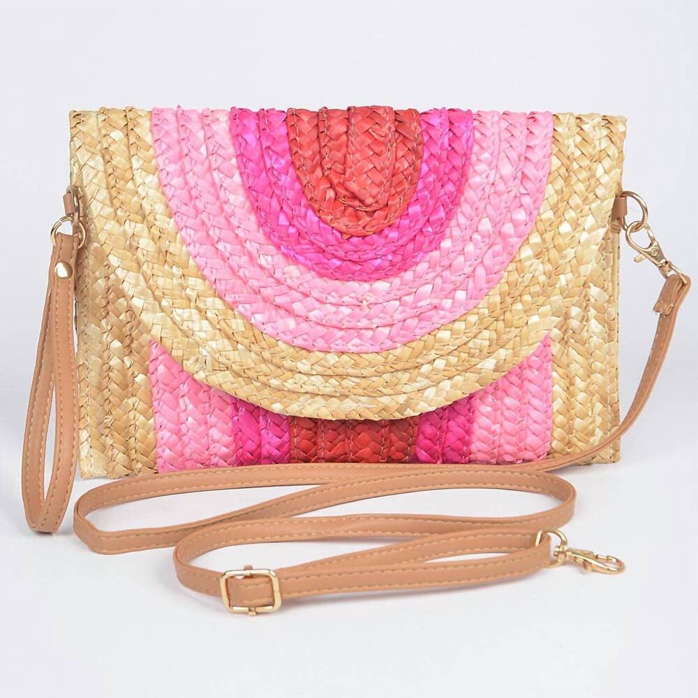 NEW 3AM BY H&D ACCESSORIES women's colorful faux straw envelope clutch bag in fu